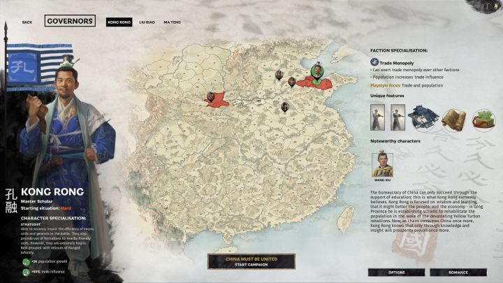 Okno selekcji Kong Rong. - Wszyscy watażkowie (przywódcy) frakcji w Total War Three Kingdoms - Total War Three Kingdoms - poradnik do gry