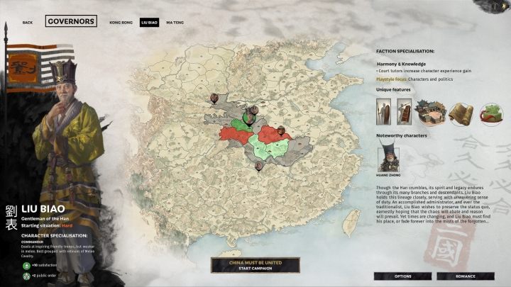 Okno wyboru Liu Biao. - Wszyscy watażkowie (przywódcy) frakcji w Total War Three Kingdoms - Total War Three Kingdoms - poradnik do gry