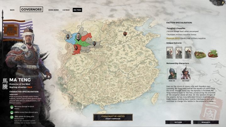 Okno selekcji Ma Teng. - Wszyscy watażkowie (przywódcy) frakcji w Total War Three Kingdoms - Total War Three Kingdoms - poradnik do gry