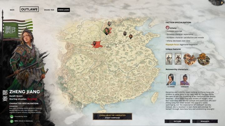 Okno selekcji Zheng Jiang. - Wszyscy watażkowie (przywódcy) frakcji w Total War Three Kingdoms - Total War Three Kingdoms - poradnik do gry