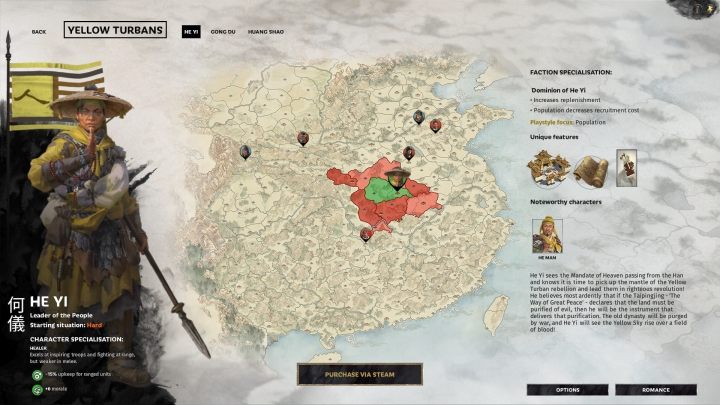 Okno wyboru He Yi. - Wszyscy watażkowie (przywódcy) frakcji w Total War Three Kingdoms - Total War Three Kingdoms - poradnik do gry