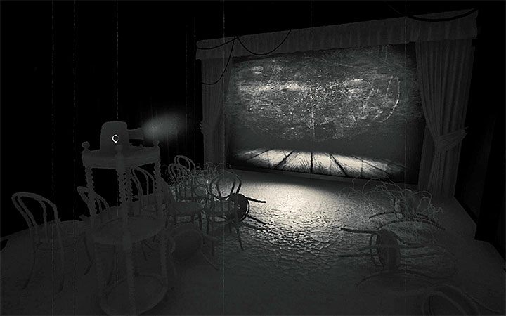 Do nowej sali z projektorem dotrzesz niedługo po tym jak bohater pomyślnie schowa się w kajucie przed potworem - Druga zagadka z projektorem | Rozwiązanie zagadki w Layers of Fear 2 - Layers of Fear 2 - poradnik do gry