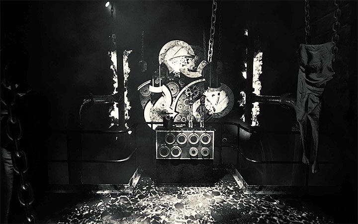 Rozwiązaniem zagadki z trybikami możesz zająć się niedługo po dotarciu do dużej sali z maszynerią kontrolowaną przez manekiny i z dużym zegarem (z nim będzie powiązana inna, późniejsza zagadka) - Zagadka z trybikami | Rozwiązanie zagadki w Layers of Fear 2 - Layers of Fear 2 - poradnik do gry