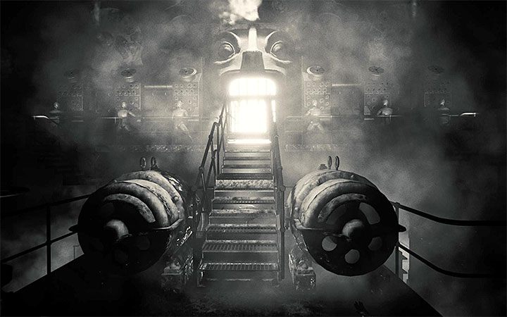 Winda przewiezie Cię do sali gdzie rozwiązywałeś zagadkę z zegarem - Obszar z maszynami i zegarem | Solucja Layers of Fear 2 - Layers of Fear 2 - poradnik do gry