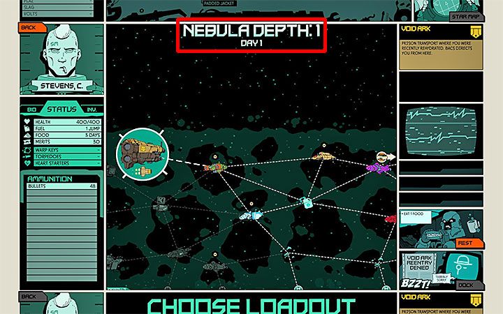 Rozgrywkę rozpoczynasz w Głębinach Mgławicy: 1 (Nebula Depth: 1) - Czym są Głębiny Mgławicy (Nebula Depths) w Void Bastards? - Void Bastards - poradnik do gry