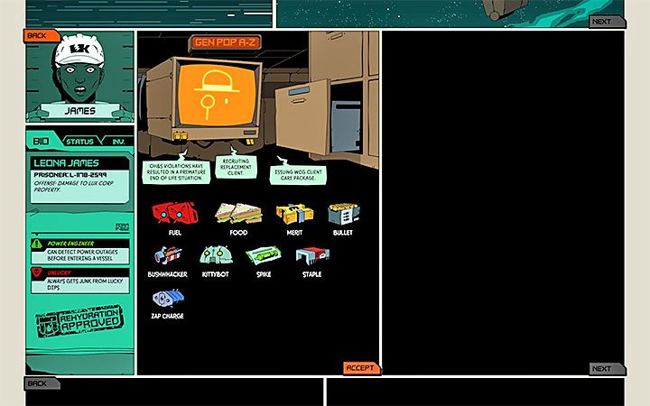 Gra wylosuje nowego więźnia i przydzieli mu standardową paczkę z zapasami - Co się dzieje po śmierci postaci w Void Bastards? - Void Bastards - poradnik do gry