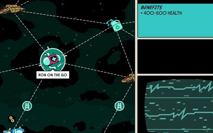 Inna kategoria obiektów o charakterze leczniczym odnajdywanych na mapie mgławicy to Xon on the Go (przykład na obrazku) - Jak zdobywać żywność i jak leczyć postać w Void Bastards? - Void Bastards - poradnik do gry