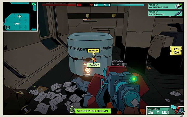 Zanim podejmiesz próbę przejęcia kontroli nad wieżyczką Gunpoint postaraj się ją porazić prądem (Zapper) lub tymczasowo wyłączyć (komputer ochrony) - Jak pozbywać się wieżyczek i Secbotów w Void Bastards? - Void Bastards - poradnik do gry