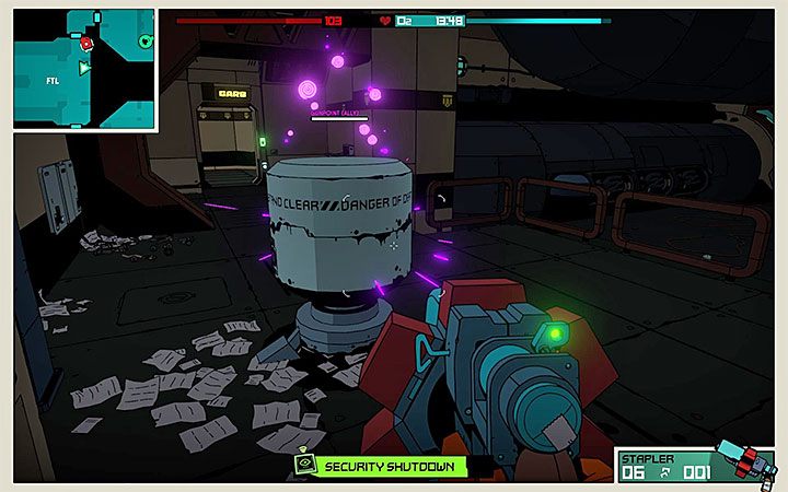 Poprawnie przeprogramowaną wieżyczkę rozpoznasz po fioletowym kolorze - Jak pozbywać się wieżyczek i Secbotów w Void Bastards? - Void Bastards - poradnik do gry