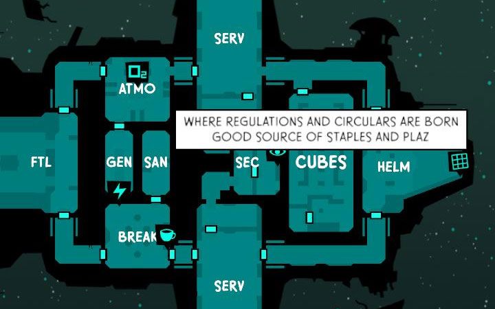 Jeżeli szukasz jakiegoś specyficznego rodzaju materiału do craftingu to zawsze tuż po dotarciu na wrogi statek zatrzymuj kursor na kolejnych pomieszczeniach - Crafting w Void Bastards - Void Bastards - poradnik do gry