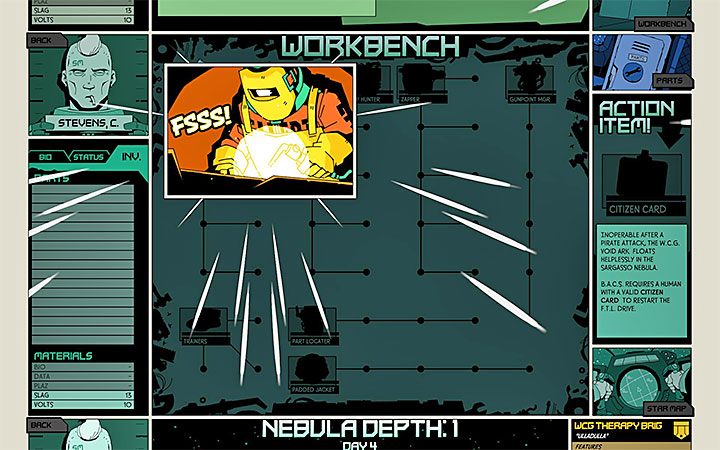 Menu warsztatu zbudowane jest na zasadzie drzewka - Crafting w Void Bastards - Void Bastards - poradnik do gry