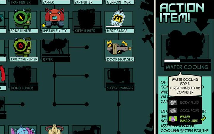 W menu warsztatu wyświetlany jest też zawsze aktualny przedmiot fabularny (Action Item) potrzebny do tego żeby awansować dalej w kampanii - Crafting w Void Bastards - Void Bastards - poradnik do gry