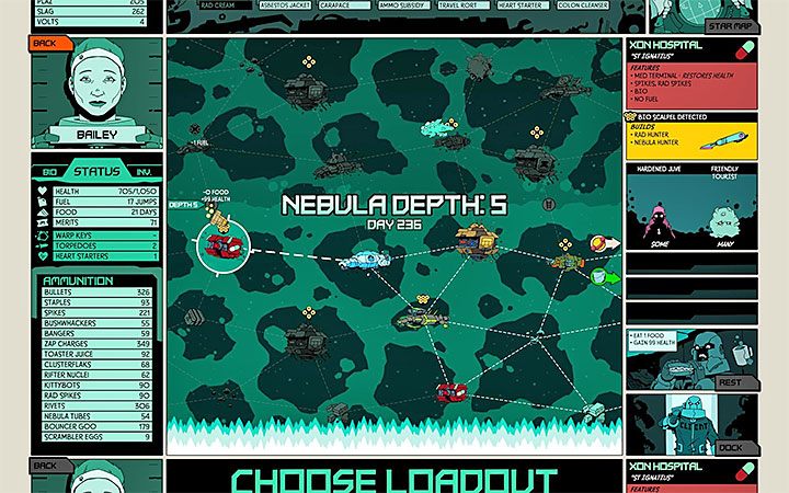 W miarę rozgrywania kampanii będziesz stopniowo docierał na kolejne poziomy Głębin Mgławicy (Nebula Depths) - 2, 3, 4 i 5 (najniższy możliwy poziom) - Eksploracja mgławicy w Void Bastards - Void Bastards - poradnik do gry