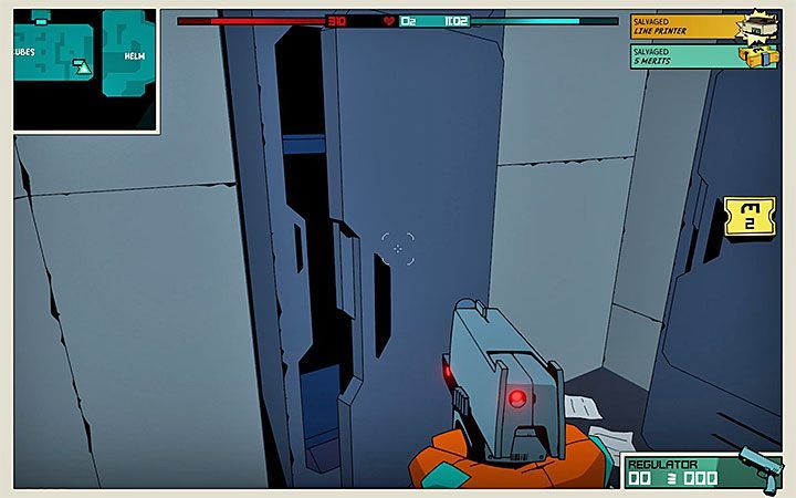 W pomieszczeniu CUBES polegaj na kucaniu i sprincie żeby unikać ostrzału ze strony wieżyczki Gunpoint - Prolog | Opis przejścia kampanii w Void Bastards - Void Bastards - poradnik do gry