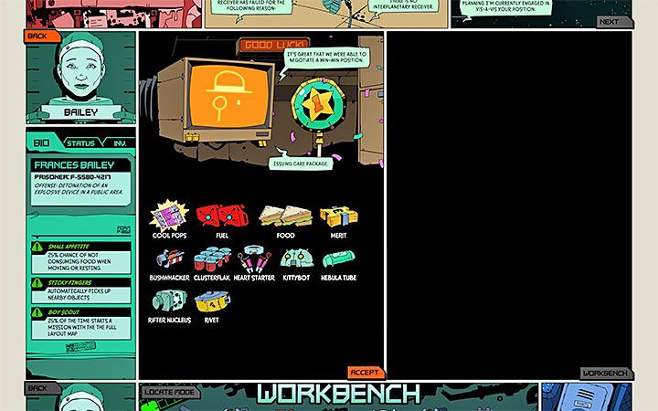 Gra w formie nagrody za zbudowanie przedmiotu fabularnego przydzieli ci zawsze część do craftingu oraz paczkę z zapasami (paliwo, żywność, kredyty, amunicja i gadżety) - Przedmioty fabularne (Action Items) | Opis przejścia kampanii w Void Bastards - Void Bastards - poradnik do gry