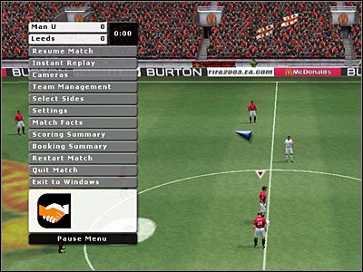 W Pauzie podczas meczu mamy do dyspozycji następujące poddziały - ROZGRYWKA - MENU PAUZY | FIFA Football 2003 - FIFA Football 2003 - poradnik do gry