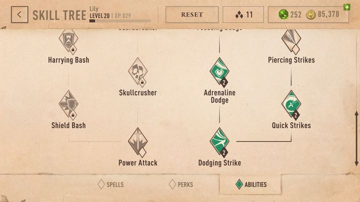 Przeglądając umiejętności, widać podział na szybkie serie cięć, potężne ataki przełamujące obronę oraz uderzenia tarczą - Umiejętności w The Elder Scrolls Blades - The Elder Scrolls Blades - poradnik do gry