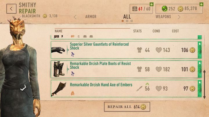 Naprawa ekwipunku potrafi być jednak droga i może się zdarzyć, że po niezbyt owocnej wizycie w losowych lochach Abyss więcej wydamy na przywrócenie naszego sprzętu do świetności niż przyniesiemy ze sobą złota - Naprawa ekwipunku w The Elder Scrolls Blades - The Elder Scrolls Blades - poradnik do gry
