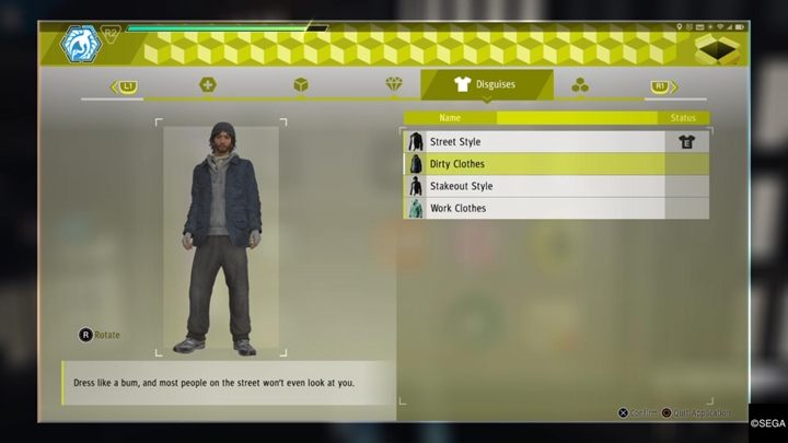 Co jakiś w czas w grze, Yagami będzie musiał dotrzeć gdzieś niepostrzeżenie, czy podsłuchać rozmowę będąc przy tym niezauważonym - Judgment: Przebrania - Judgment - poradnik do gry