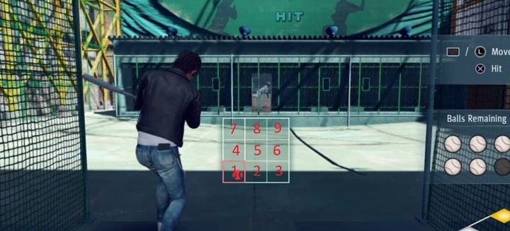 Aby odbić perfekcyjnie piłkę, musisz ustawić wskaźnik w odpowiednie pole, co nie jest takie proste - Judgment: Yoshida Batting Center courses - solucja, opis przejścia - Judgment - poradnik do gry