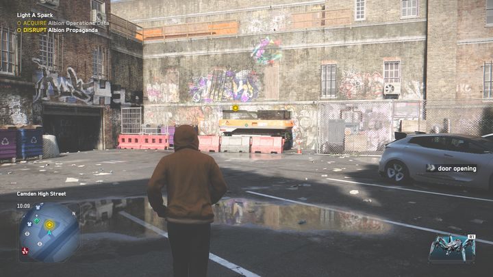 Następnie przejmij kontrolę nad podnośnikiem, udaj się wysoko w górę - Watch Dogs Legion: Iskra krzesząca ogień - solucja, opis przejścia - Watch Dogs Legion - poradnik do gry