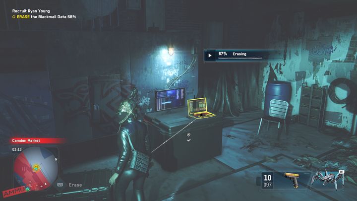 Następnie zejdź niżej i udaj się do laptopa, który znajdował się za zamkniętymi drzwiami - Watch Dogs Legion: Gotowość do służby - solucja, opis przejścia - Watch Dogs Legion - poradnik do gry