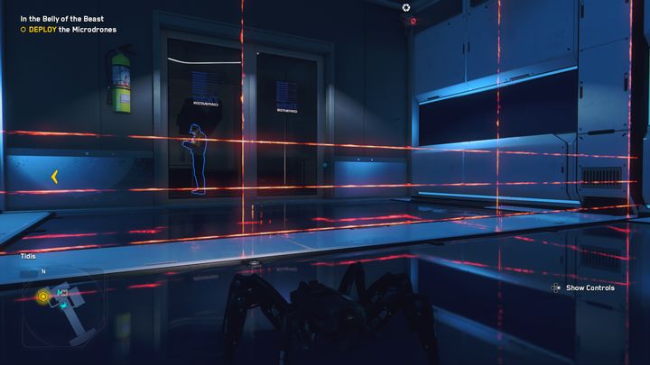 3 próba laserowa polega na tym, że środkowy laser stoi cały czas w miejscu, natomiast 2 kolejne lasery odbijają się od środka i wracają do skrajnej lewej i prawej strony - Watch Dogs Legion: W brzuchu bestii - solucja, opis przejścia - Watch Dogs Legion - poradnik do gry