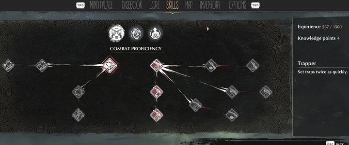 Zauważ, że w zakładce umiejętności dostępne są trzy niezależne drzewka rozwoju - Walka w The Sinking City - The Sinking City - poradnik do gry