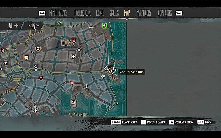 Analiza pozyskanego dokumentu pozwoli ci zlokalizować przybrzeżny monolit (Coastal Monolith) - pokazuje go dołączony obrazek - Ku głębinom (Into the Depths) | Solucja The Sinking City - The Sinking City - poradnik do gry