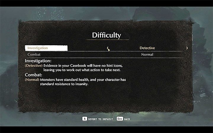 Jeszcze przed rozpoczęciem gry możesz oddzielnie ustawić poziom trudności śledztwa (Investigation) - Prowadzenie śledztw w The Sinking City - The Sinking City - poradnik do gry