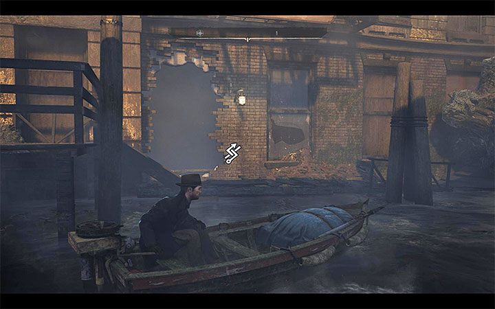 Miejsce do zacumowania łodzi znajduje się obok częściowo zalanego budynku - pokazuje je dołączony obrazek - Na łeb, na szyję (Nosedive) | Solucja The Sinking City - The Sinking City - poradnik do gry