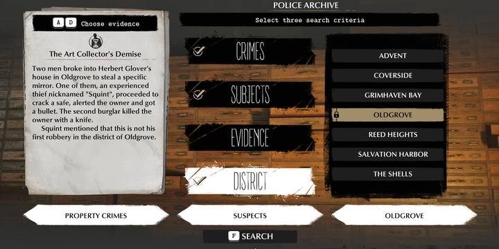 Wybierz parametry poszukiwania - Delikatna sprawa | Sprawy poboczne w The Sinking City - The Sinking City - poradnik do gry