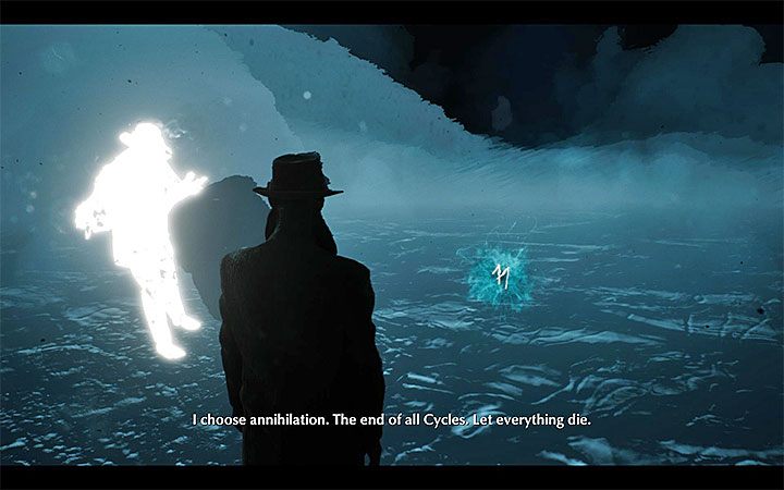 Zastosowaniem retrokognicji jest w tym przypadku zapoznanie cię z założeniami danego zakończenia - punktem 1 jest zawsze piedestał, a punktem 2 interaktywny obszar za nim - Lista zakończeń | The Sinking City - The Sinking City - poradnik do gry