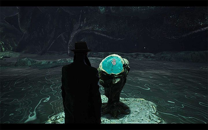 Z zakończeniem 1 powiązany jest środkowy piedestał, a więc ten zlokalizowany na wprost od miejsca rozpoczęcia eksploracji jaskini - Lista zakończeń | The Sinking City - The Sinking City - poradnik do gry