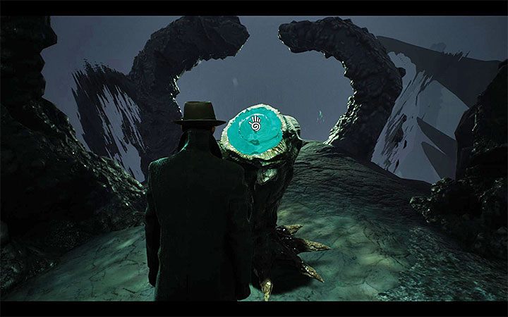 Z zakończeniem 2 powiązany jest lewy piedestał, czyli ten znajdujący się obok przepaści - Lista zakończeń | The Sinking City - The Sinking City - poradnik do gry