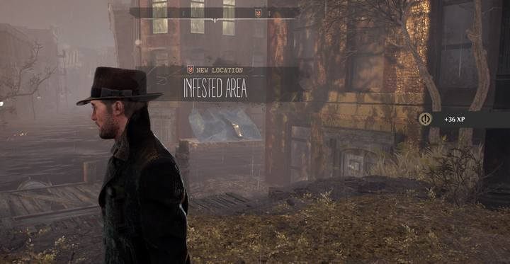 Zbliżenie się do zainfekowanego obszaru powoduje oznaczenie go na stałe na mapie i pozwala otrzymać trochę doświadczenia - Eksploracja w The Sinking City - The Sinking City - poradnik do gry