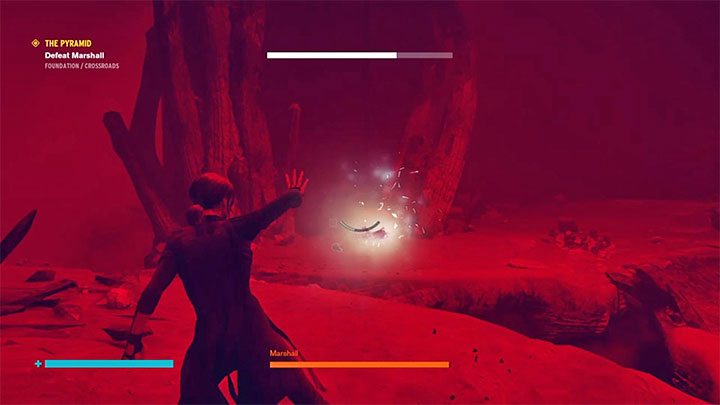 Marshall nie jest bardzo trudnym bossem, choć oczywiście pojedynek z nią zajmie ci kilka minut, gdyż dysponuje ona długim paskiem zdrowia - Control Foundation: Piramida - solucja, opis przejścia - Control - poradnik do gry