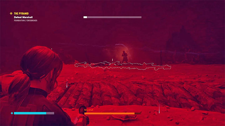 W pieczarze znajdują się pułapki na ziemi i możesz szukać okazji do załączania ich w momencie gdy ustawi się na nich Marshall - Control Foundation: Piramida - solucja, opis przejścia - Control - poradnik do gry
