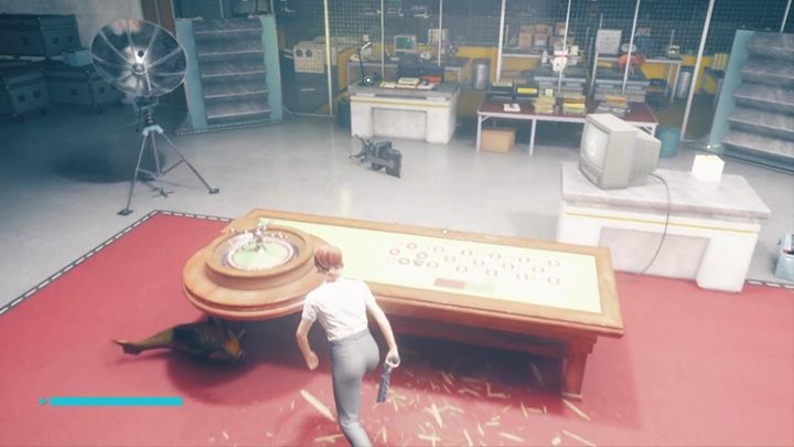 Podnieś teraz z pomocą telekinezy rybę i rzuć nią tak, by znalazła się blisko stołu z ruletką - Control: Zagadka w lokacji Szczęście i Prawdopodobieństwo - Control - poradnik do gry