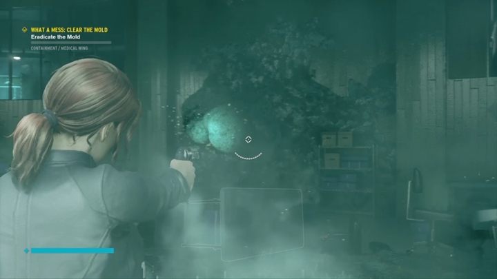 Pierwszy skrzep jest w głównym pomieszczeniu, łatwo go zlokalizować - Control: Co za syf, Usuń Pleśń - solucja, opis przejścia - Control - poradnik do gry