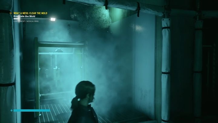 Kolejna pleśń jest nad jednym z pokoi z którego unosi się para - Control: Co za syf, Usuń Pleśń - solucja, opis przejścia - Control - poradnik do gry