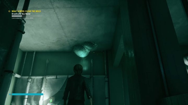 Kolejna pleśń jest na suficie, blisko drzwi prowadzących do pomieszczenia z pierwszą pleśnią - Control: Co za syf, Usuń Pleśń - solucja, opis przejścia - Control - poradnik do gry