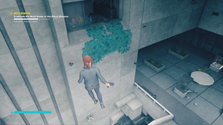 Trzeci cel jest w odizolowanym pokoju - użyj lewitacji, by do niego dotrzeć - Control: Usunięcie pleśni - solucja, opis przejścia - Control - poradnik do gry