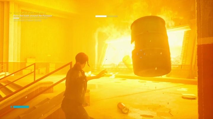 Zbliż się teraz do pieca i wystrzel beczki wprost w ogień - Control: Co za syf, Spal śmieci - solucja, opis przejścia - Control - poradnik do gry