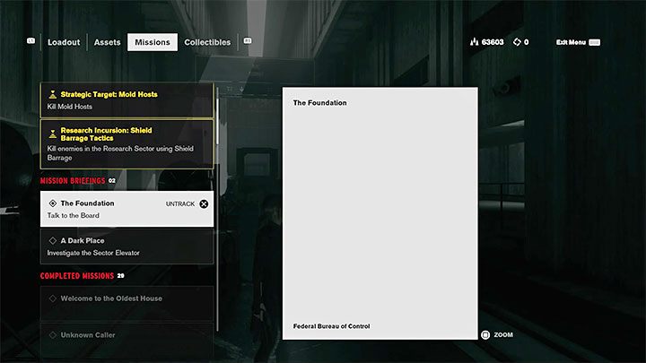 Jeżeli zapewniłeś sobie dostęp do dodatku Fundament, to opisywana misja Fundament powinna pojawić się w dzienniku Jesse po uruchomieniu gry - Control Foundation: Fundament - solucja, opis przejścia - Control - poradnik do gry