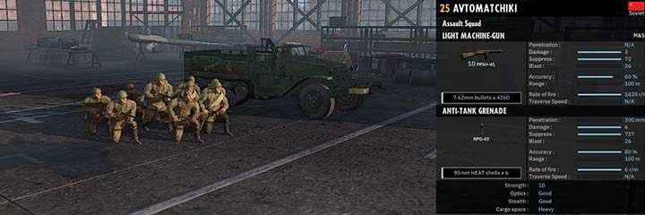 Avtomatchiki to drużyny bojowa do walki na bliskie odległości. Są wyposażeni wyłącznie w pistolety maszynowe. Nie mają sobie równych w walkach miejskich lub w lasach. Ustępują jedynie drużyną niemieckim, wyposażonym w MP 44. - 3-ya Gvard. Mechanizi. Korpus | Dywizje Aliantów w Steel Division 2 - Steel Division 2 - poradnik do gry