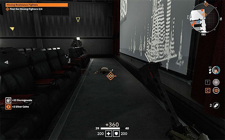 Trzecie ciało jest w lobby, a więc musisz skorzystać z windy żeby tam dotrzeć - Missing Resistance Fighters | Misje poboczne w Wolfenstein Youngblood - Wolfenstein: Youngblood - poradnik do gry