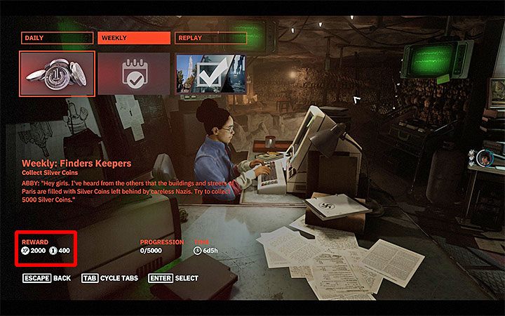 Jeszcze inna metoda zakłada zaliczanie codziennych i cotygodniowych wyzwań - Jak pozyskiwać srebrne monety w Wolfenstein Youngblood? - Wolfenstein: Youngblood - poradnik do gry