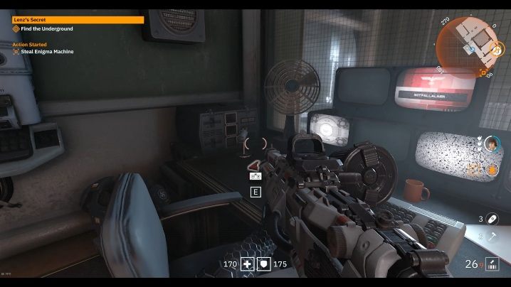 Czerwoną kasetę znajdziesz przy pięciu ekranach ustawionych na biurku - Mały Berlin / Little Berlin | Sekrety w Wolfenstein Youngblood - Wolfenstein: Youngblood - poradnik do gry