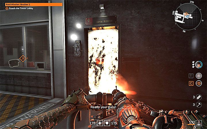 W lobby znajdują się zamknięte metalowe drzwi - Raid Mission: Brother 1 | Solucja Wolfenstein Youngblood - Wolfenstein: Youngblood - poradnik do gry